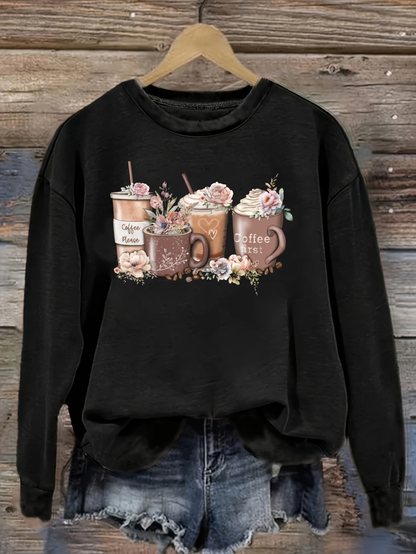 Coffee & Tea Haus - Women's Casual Long Sleeve Crew Neck