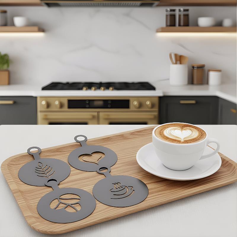 4Pcs Stainless Steel Coffee St - огляд і ціна Coffee Stencil Art