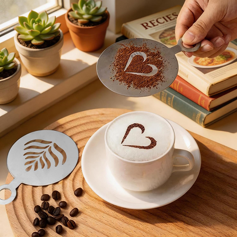 4 Pcs Stainless Steel Coffee S - огляд і ціна Coffee Stencil Art