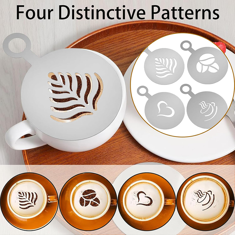 4 Pcs Stainless Steel Coffee S - огляд і ціна Coffee Stencil Art